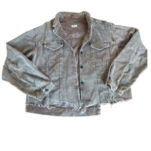 POL Corduroy Trucker Jacket Distressed Hem Button Up Long Sleeve Women L